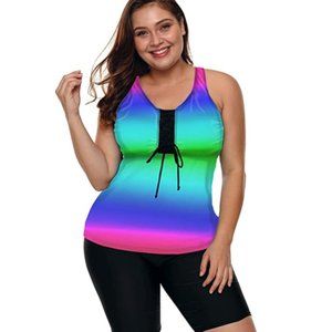 Dazzling Color Block Multicolor Two Piece Swimsuit
